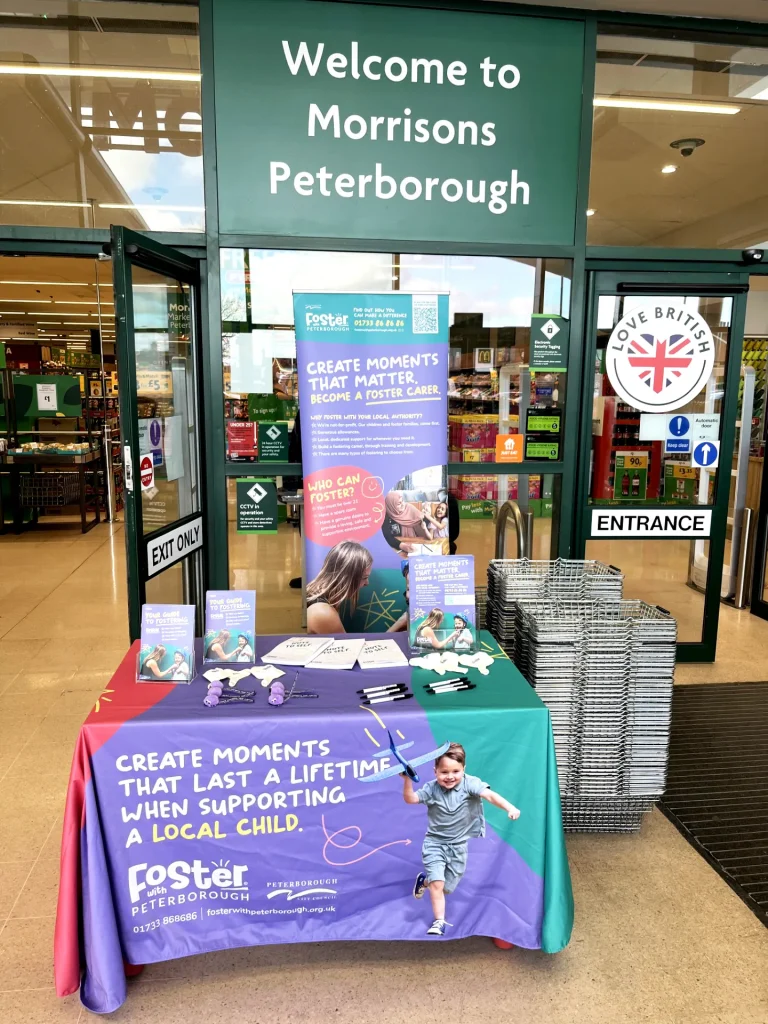 foster_with_peterborough_supermarket_promotion_with_roller_banner_leaflets_posters_merchandise_and_tablecloth